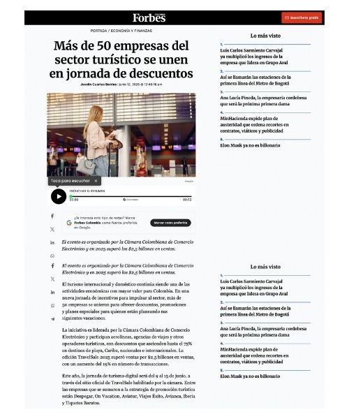 Cobertura de Travel Sale en Forbes Colombia