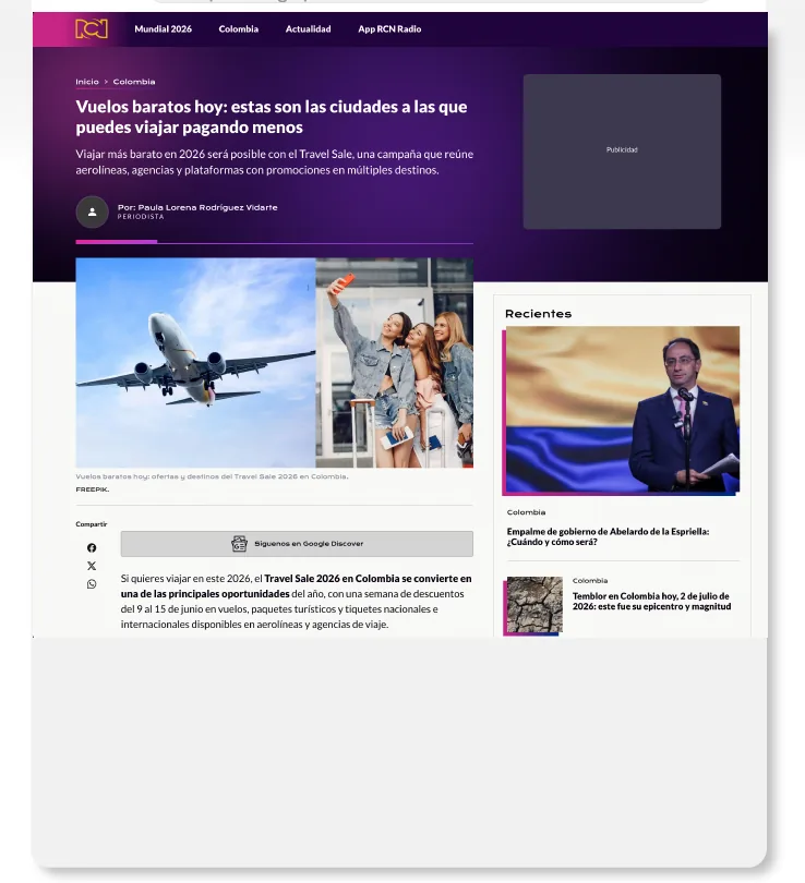 Cobertura de Travel Sale en RCN Noticias